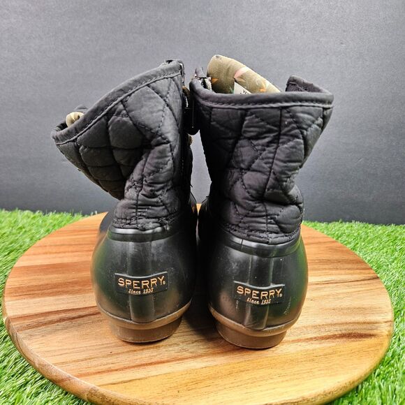 Sperry Duck Boots Womens 9 M Saltwater Quilted Black Waterproof Lace Up STS94063 - Picture 3 of 11